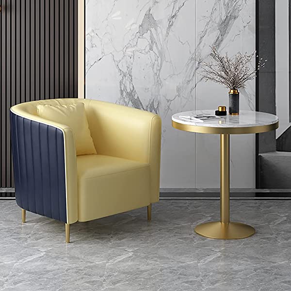 HUAYIN Round Dining Table Set, Conversation Table Sets with 4 Upholstered Chairs | 4 Pieces Patio Furniture Sets for Small Spaces Kitchen Modern Home for Cafe Restaurant,Yellow,1 Table & 4 Chairs 1 table & 4 chairs Yellow