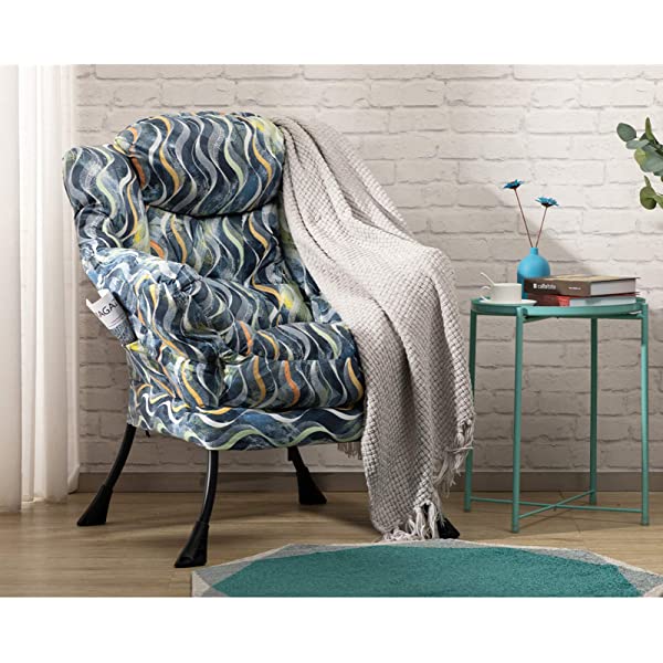 AbocoFur Modern Large Cotton Fabric Lazy Chair，Accent Contemporary Lounge Chair, Single Steel Frame Leisure Sofa Chair with Armrests and A Side Pocket, Beige