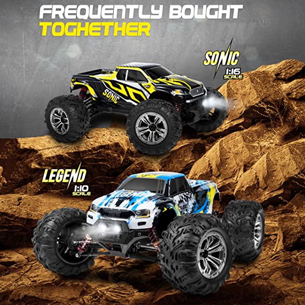 1:10 Scale Large RC Cars 50+ kmh Speed - Boys Remote Control Car 4x4 Off Road Monster Truck Electric - Hobby Grade Waterproof Toys Trucks for Kids and Adults - 2 Batteries + Connector for 40+ Min Play Black - Red 1:10 Scale 31 mph