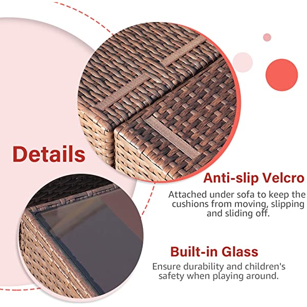 OC Orange-Casual 2 Piece Patio Sectional Furniture Set with Back Seat Cushions, Outdoor Armchair Wicker Sofa, Ottoman Brown Wicker & Turquoise Cushion