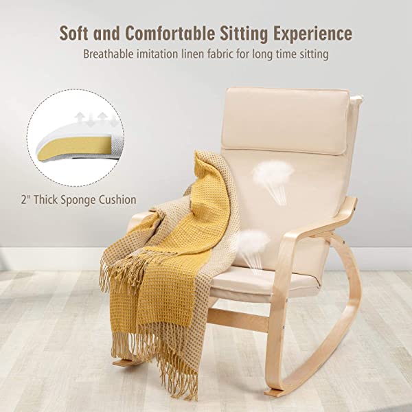 Giantex Rocking Chair with Removable Upholstered Cushion, Stable Wooden Frame Relaxing Modern Leisure Armchair Suitable for Living Room, Bedroom, Balcony, Nursery Room Ergonomic Chair(1, Beige) 1 Beige