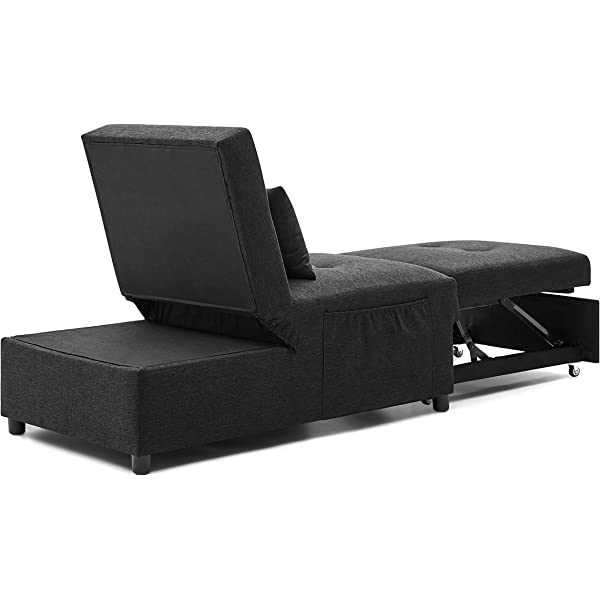 4-in-1 Sleeper Sofa Bed, HABITRIO Solid Wood Frame Polyester Upholstered Seating Couch w/A Pillow, Work As Ottoman, Single Chair, Sofabed and Chaise Lounge, Fit for Living Room, Bedroom (Grey)