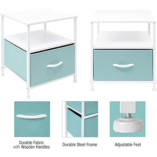 Sorbus Nightstand 1-Drawer Shelf Storage- Bedside Furniture & Accent End Table Chest for Home, Bedroom, Office, College Dorm, Steel Frame, Wood Top, Easy Pull Fabric Bins (Rustic Wood)