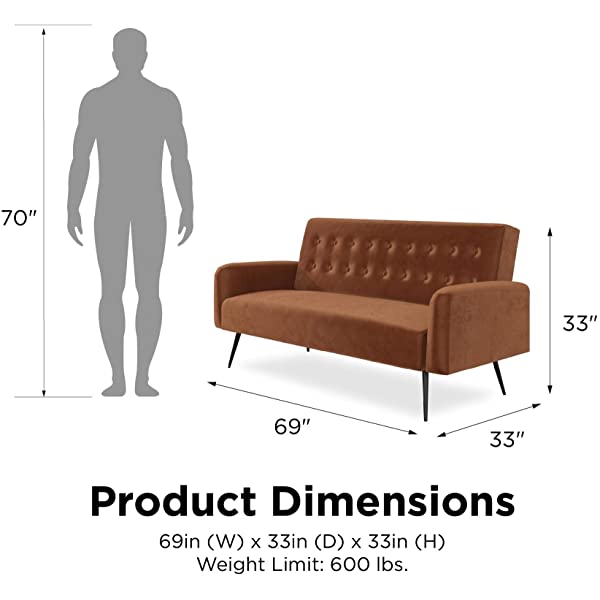 Novogratz 2360379N Z Stevie, Convertible Sofa Bed Couch, Ivory Velvet Futon