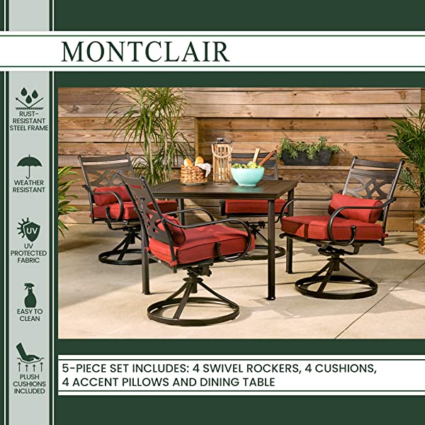 Hanover MCLRDN5PCSQSW4-CHL Montclair, Red Outdoor Furniture