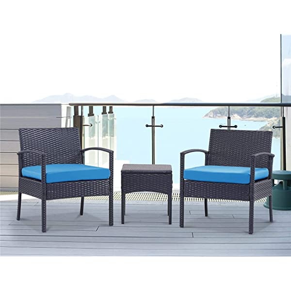 PROHIKER 3 PCS Patio Rattan Conversation Chair Set, 3 PCS Patio Wicker Rattan Furniture Set, Patio Wicker Rattan Table Red