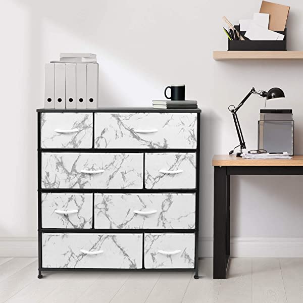 Sorbus Dresser with 8 Drawers - Furniture Storage Chest Tower Unit for Bedroom, Hallway, Closet, Office Organization - Steel Frame, Wood Top, Easy Pull Fabric Bins (White)