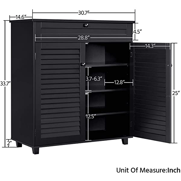 Yaheetech Shoe Cabinet Bathroom Storage Cabinet with 1 Drawer & Adjustable Shelf, Shoe Rack Pinter Stand for Home Office, Black