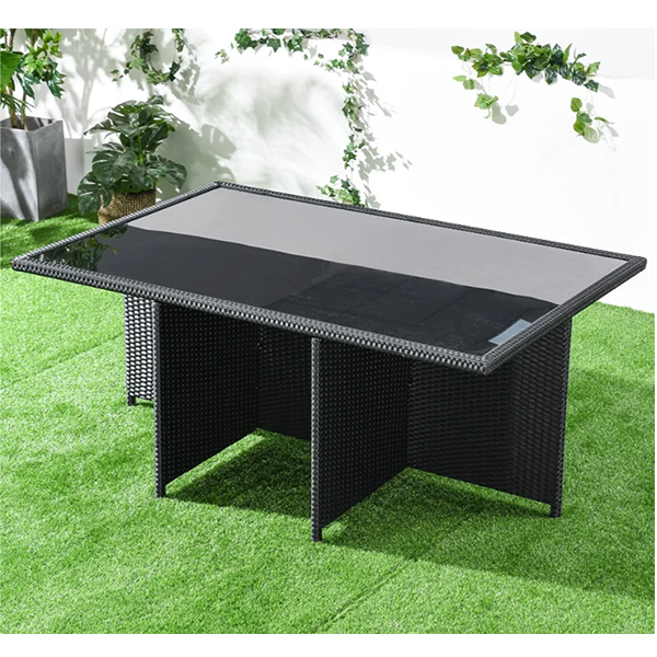 【Furniture】7-Piece Rattan Dining Set Outdoor Conversation Set with Glass-Top Rectangle Table and 6 Barrel Chair Cushion Included