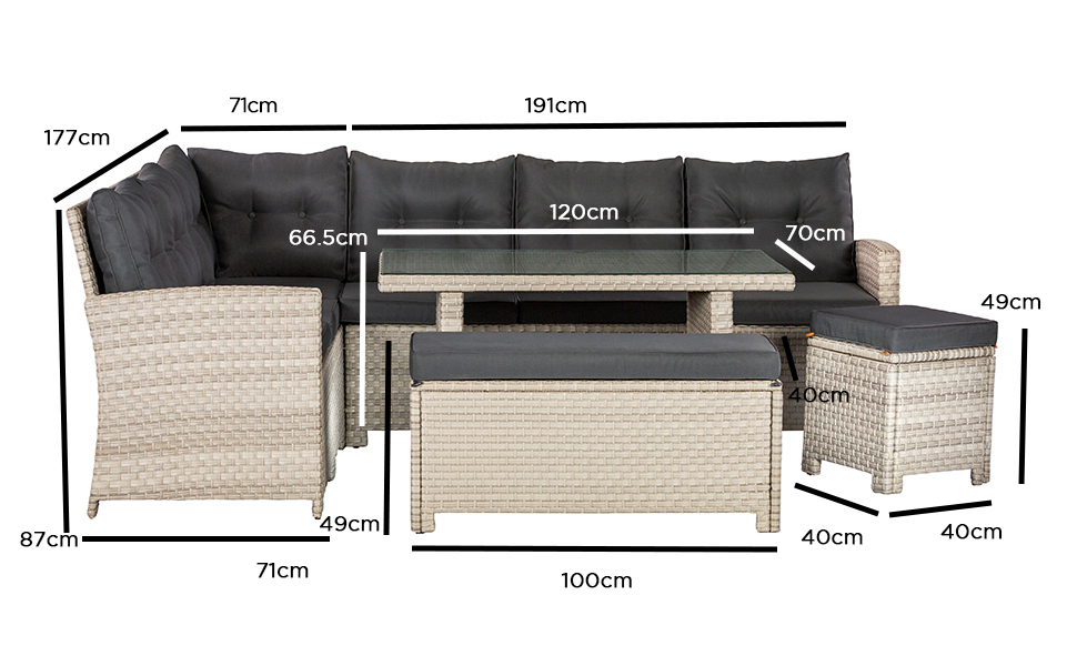 Barcelona Rattan Corner Lounge Set Dimensions Diagram